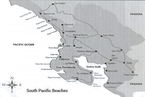 Map Costa Rica South Pacific Beaches